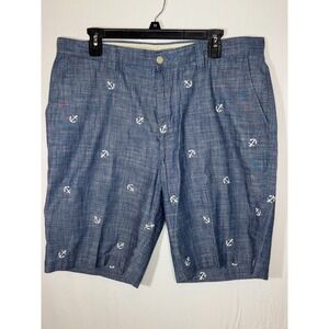 Cremieux Anchor Print Shorts Mens Size 36 Blue Casual Nautical Cotton chino golf